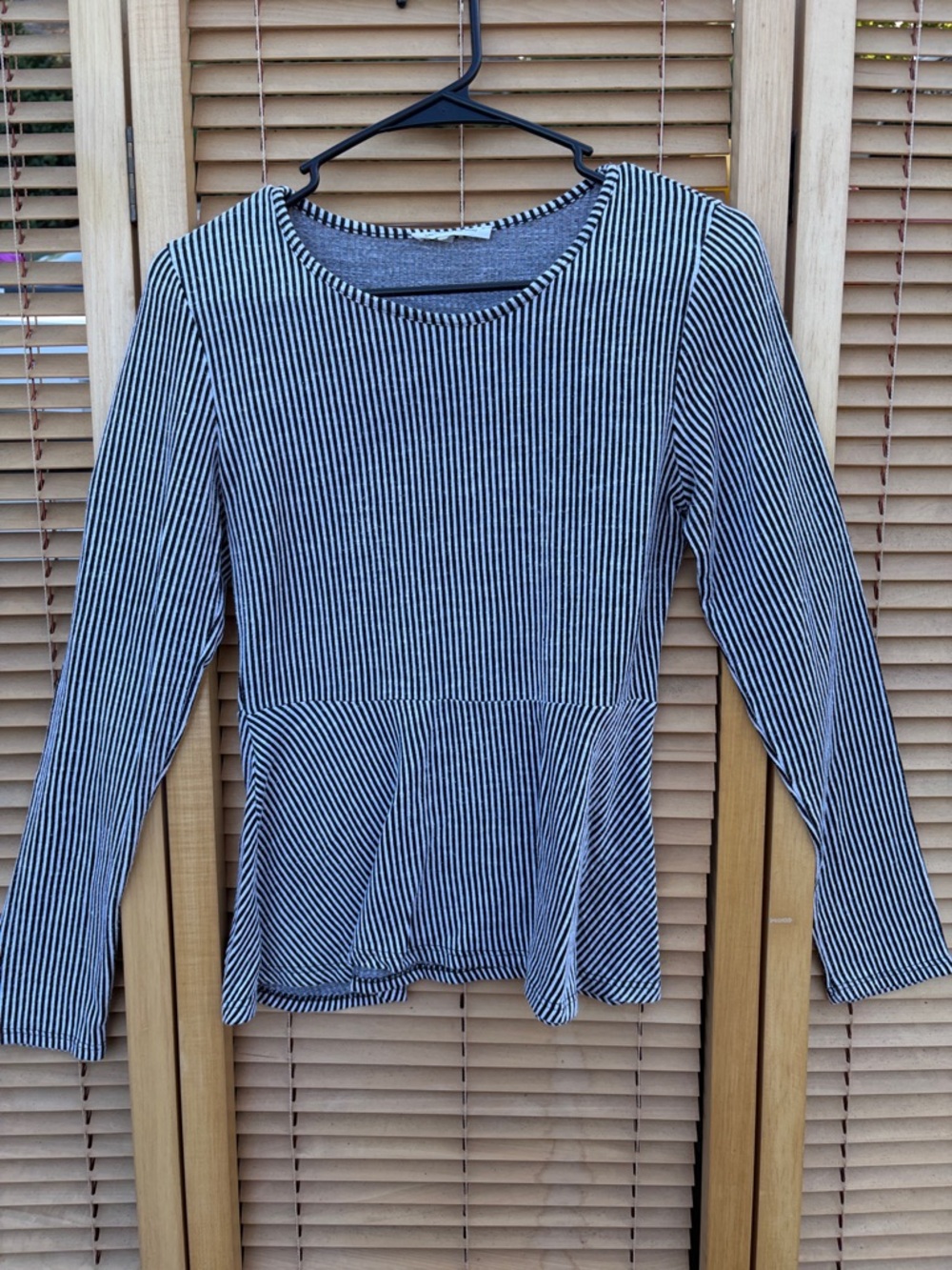 Caution To The Wind Black & White Striped Long-Sleeve Peplum Top